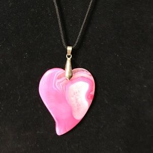 Pink/White Swirl Agate Heart Necklace